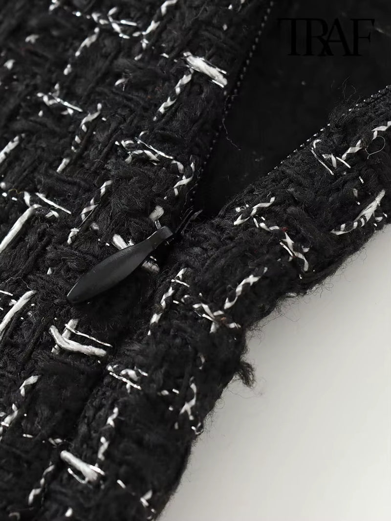 High Street Women Fashion with Gold Buttons Tweed Waistcoat and High Waist with Belt Shorts Skirts