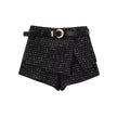 High Street Women Fashion with Gold Buttons Tweed Waistcoat and High Waist with Belt Shorts Skirts