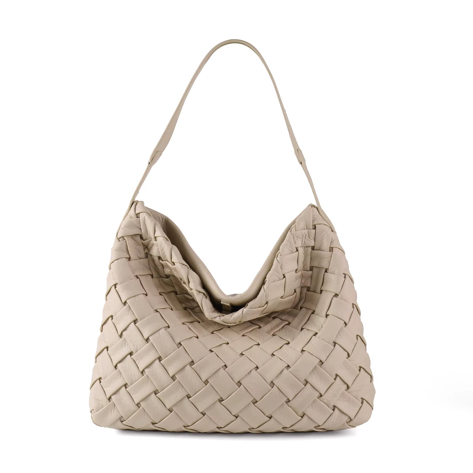 New Arrived Woven Tote Bag Women Textured Pleated Soft PU Leather Large Capacity Bags