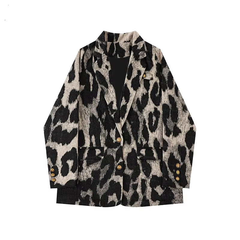 New Leopard Print Coat Women Fashion Blazer