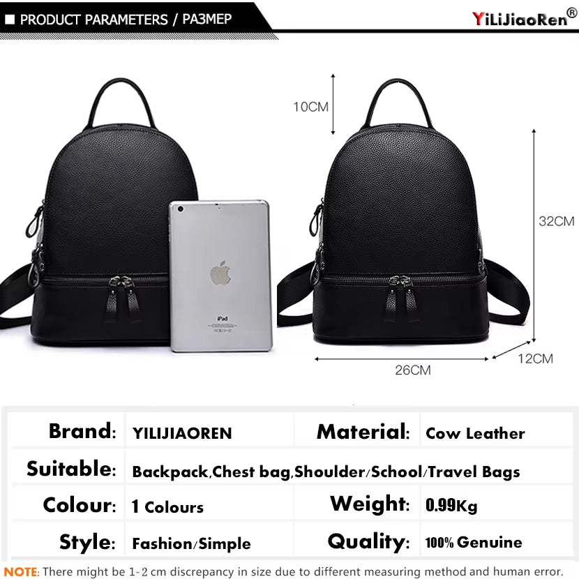 Fusion Rivet Women Backpack Brand Genuine Leather Large Capacity School Laptop Bag