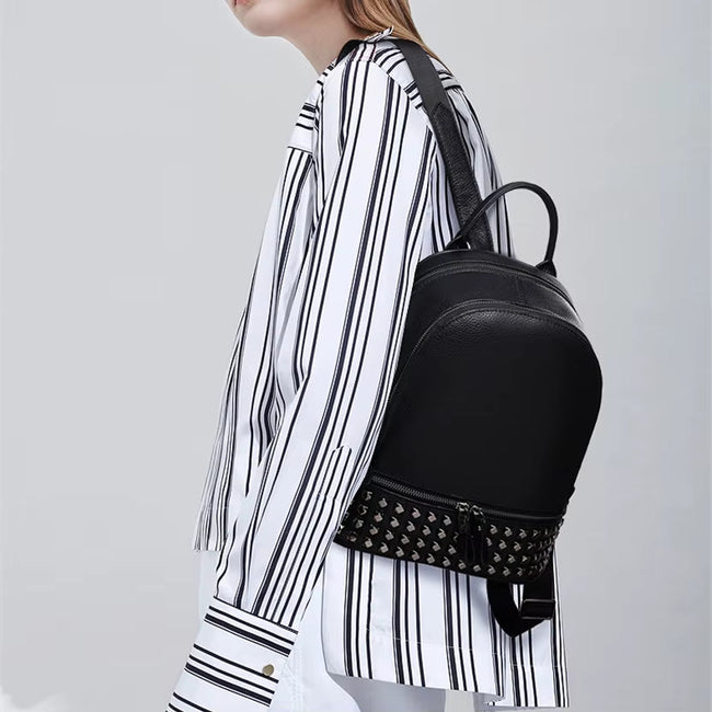 Fusion Rivet Women Backpack Brand Genuine Leather Large Capacity School Laptop Bag