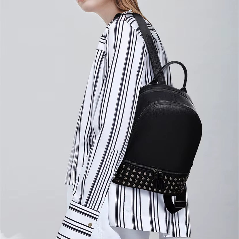 Fusion Rivet Women Backpack Brand Genuine Leather Large Capacity School Laptop Bag