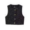 High Street Women Fashion with Gold Buttons Tweed Waistcoat and High Waist with Belt Shorts Skirts