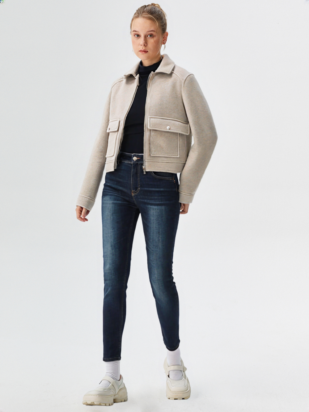 New Women Zipper Jacket Coat Long Sleeve Outerwear