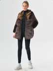New Women Winter Hot Brown Belted Faux Fur Coat
