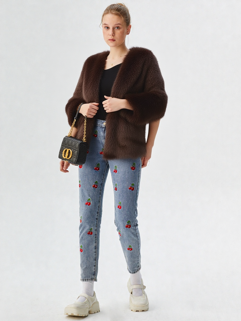 New Women Winter Hot Brown Belted Faux Fur Coat