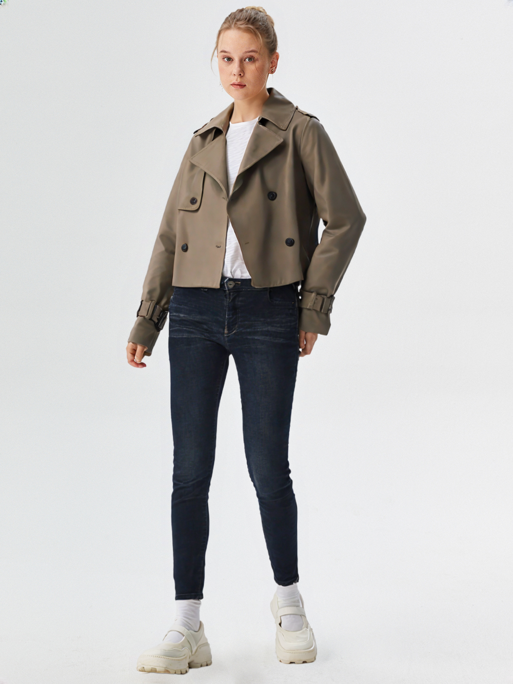 New Woman Ladies Vintage Cropped Trench Jacket