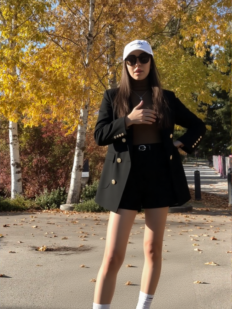 Women Black Double-Breasted Padded Cotton Stylish Blazer