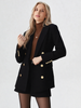 Women Black Double-Breasted Padded Cotton Stylish Blazer