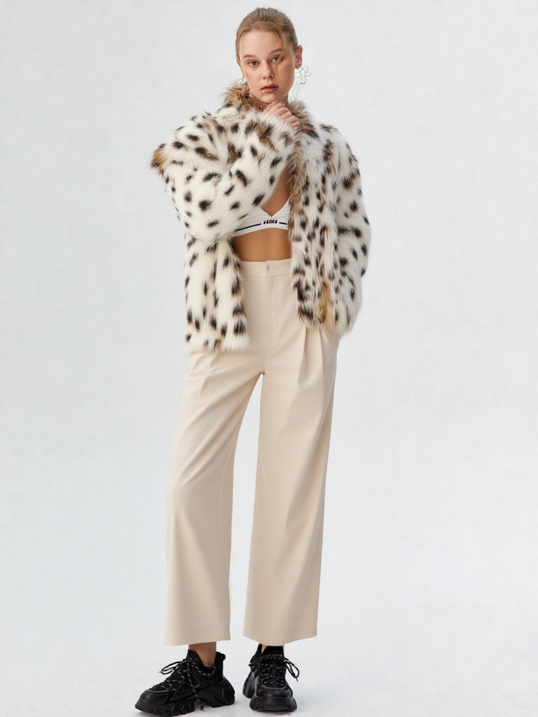 New Women Fashion Print Fur Coat Warm Jacket Wear