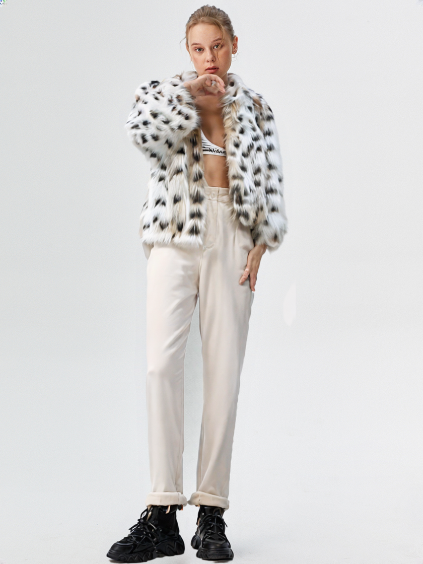 New Women Fashion Print Fur Coat Warm Jacket Wear