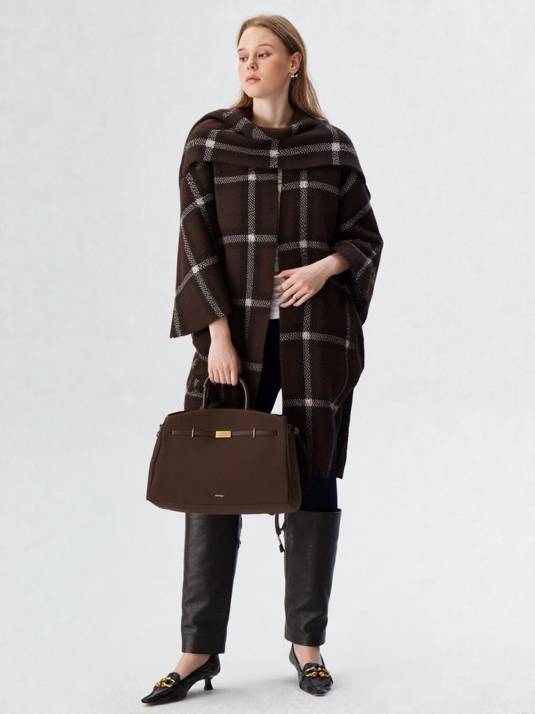 New Women Plaid Knit Scarf Cardigan Coat Jacket Blazer