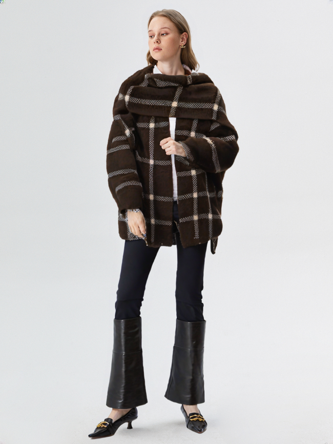 New Women Plaid Knit Scarf Cardigan Coat Jacket Blazer