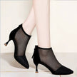 Modern Black Ballroom Dance Shoes for Women = Hollow Breathable Stiletto Hard Sole Cusp Fashion Wear