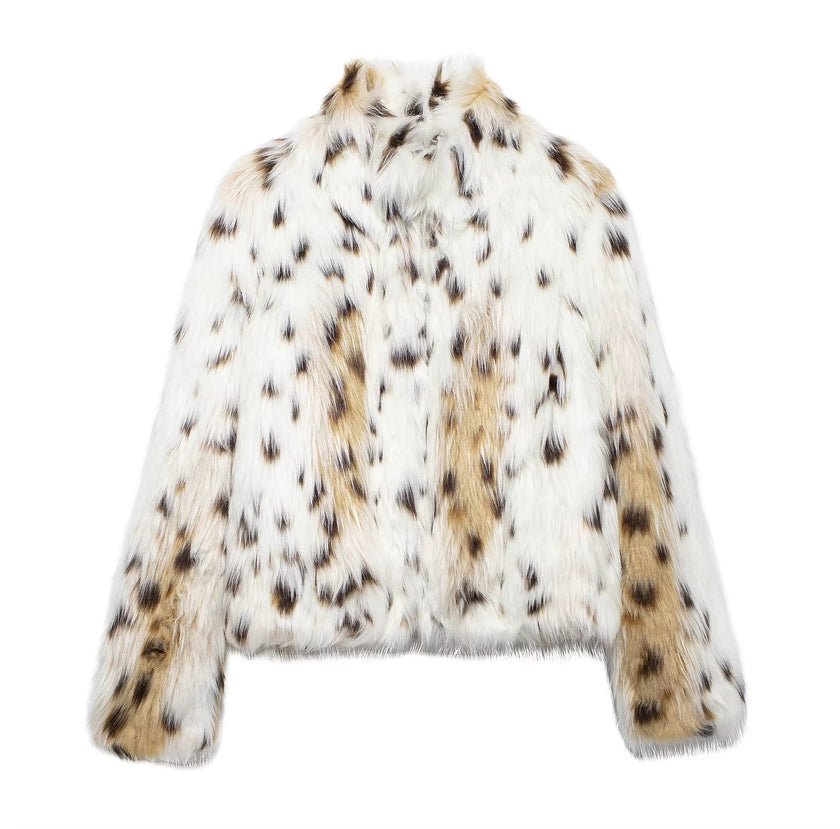 New Women Fashion Print Fur Coat Warm Jacket Wear