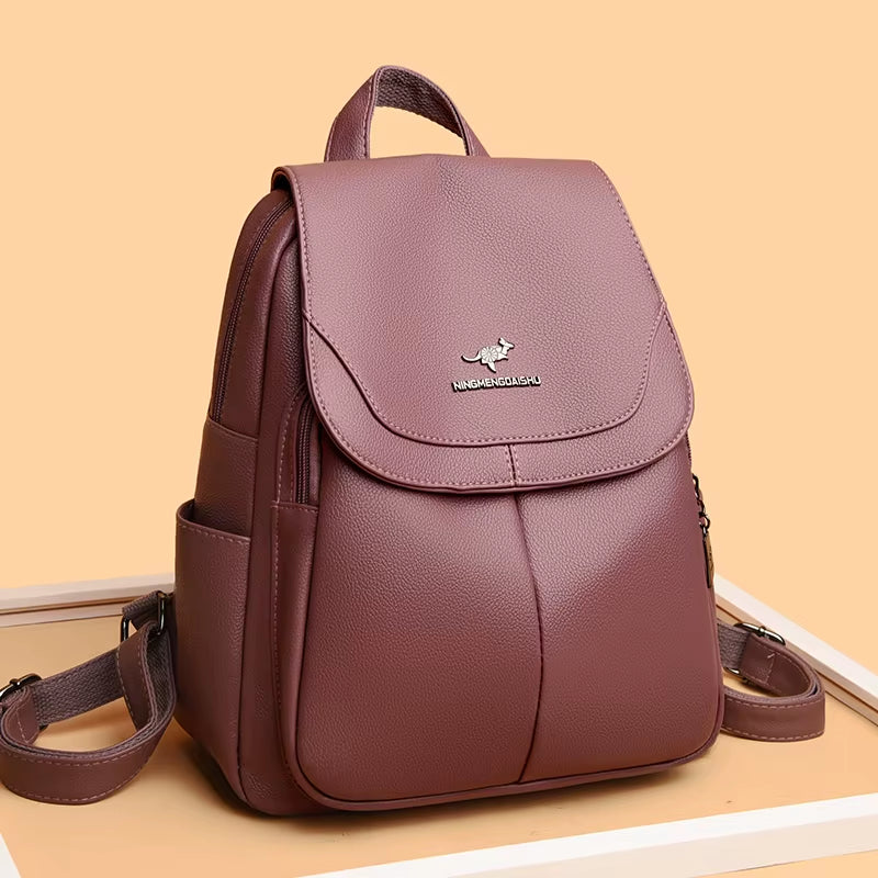 High Quality Leather Female Vintage  School Travel Bag pack Ladies Rucksack