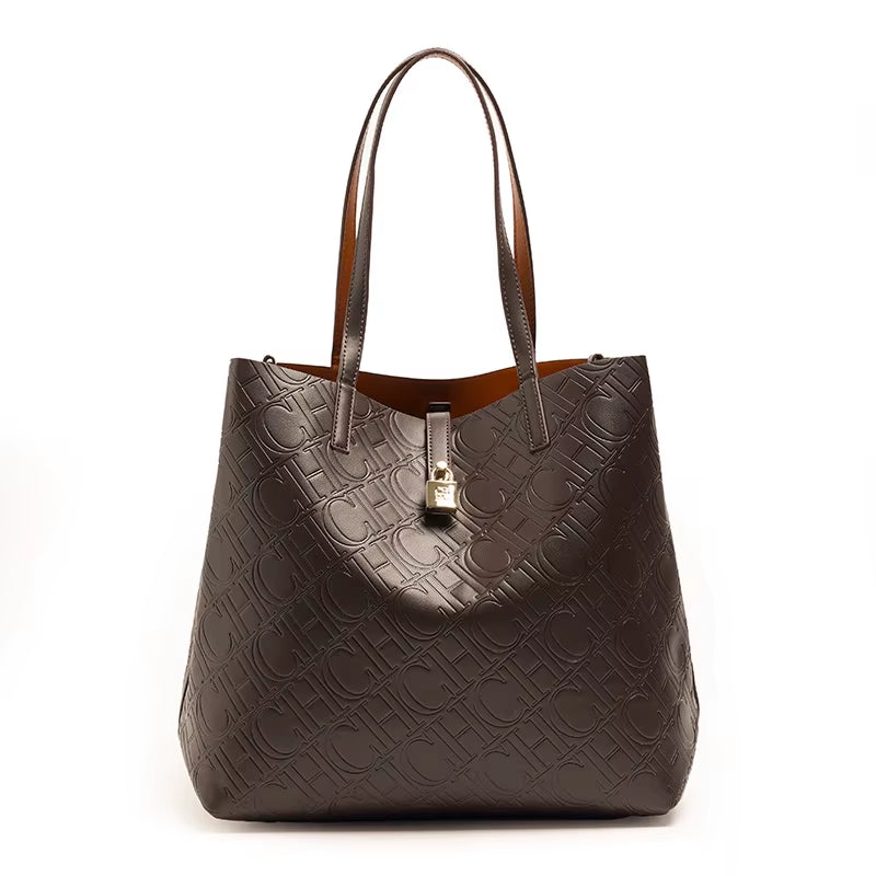 Premium Fashion Pure Colour Letter Embossed Design Handbag Ladies Shoulder Crossbody Bag