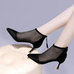 Modern Black Ballroom Dance Shoes for Women = Hollow Breathable Stiletto Hard Sole Cusp Fashion Wear