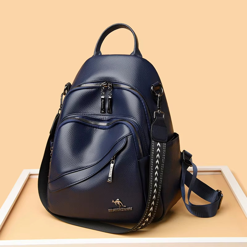 Modern Women Shoulder Bag Simple Rucksack Soft Leather  Travel Bag Large Capacity