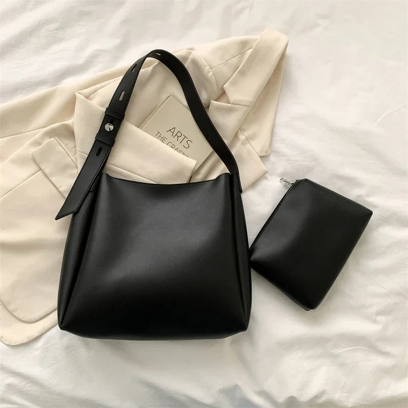 New Fashion Leather Tote Bag Female Simple Large High Capacity Shoulder Side Bag Handbags and Purse