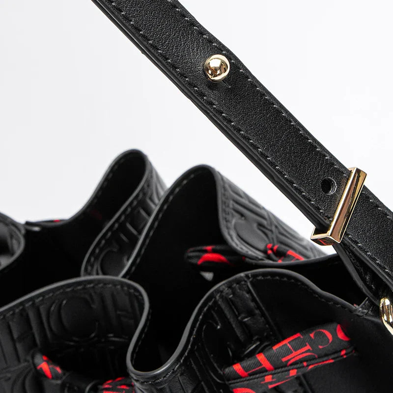 Fusion CH Luxury Women' PU Bucket Large Capacity Shopping Travel Commuter Shrink Scarf Shoulder Bag