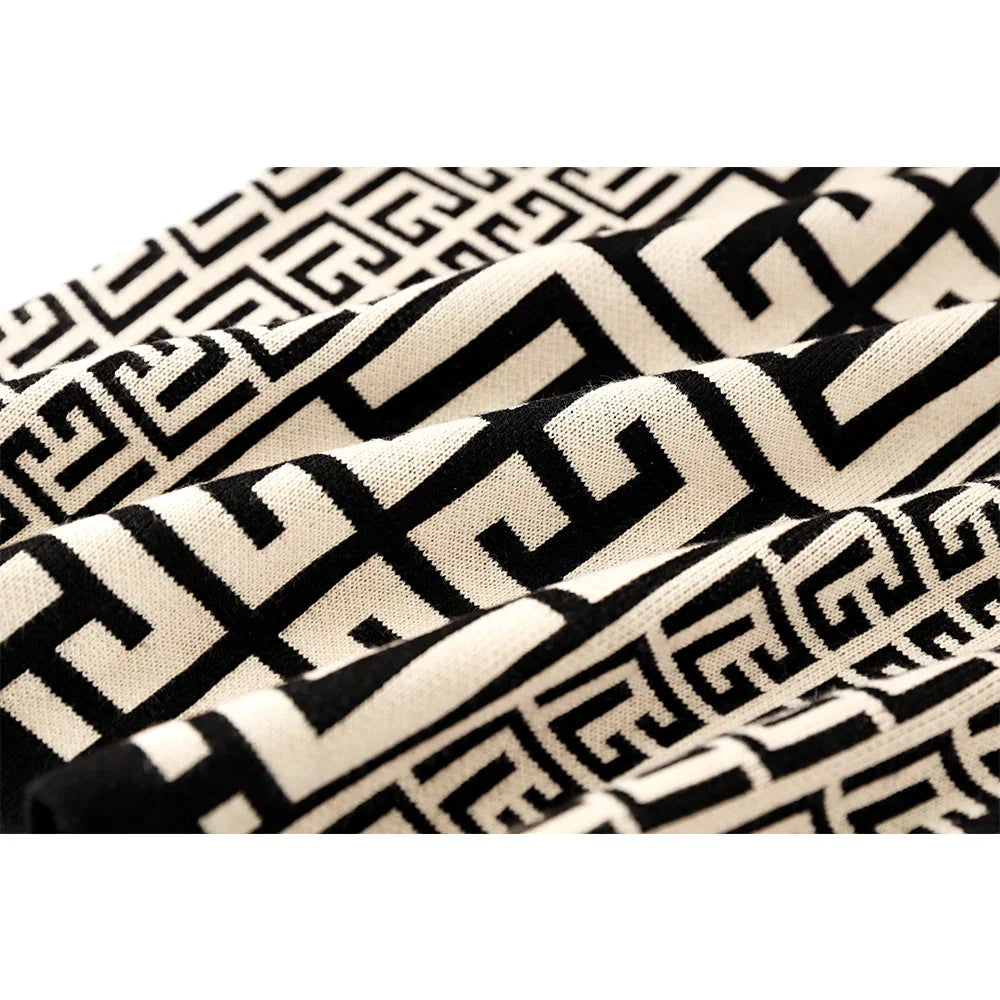 Modern Women Autumn Winter Premium Quality High Neck Black White Knitting Pullovers Sweater