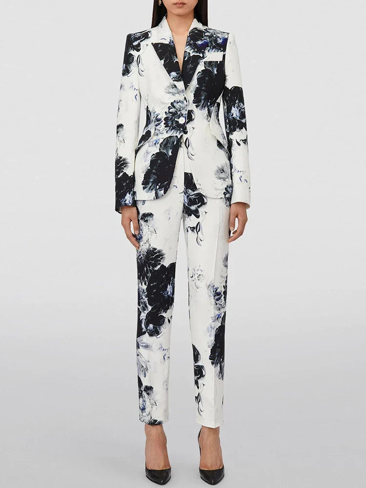 Modern Fusion Designer Women Suit Jacket Pencil Pants Set 2Pcs