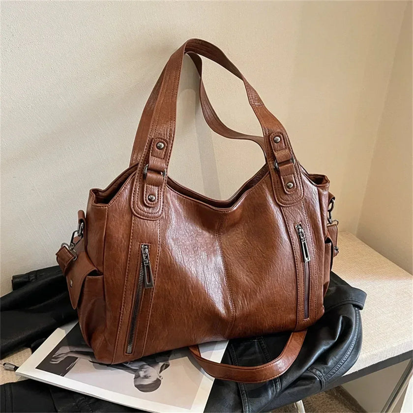 New High Quality Contrasting Colors Tote Bags for Women Fashion Zipper Pu Handbags