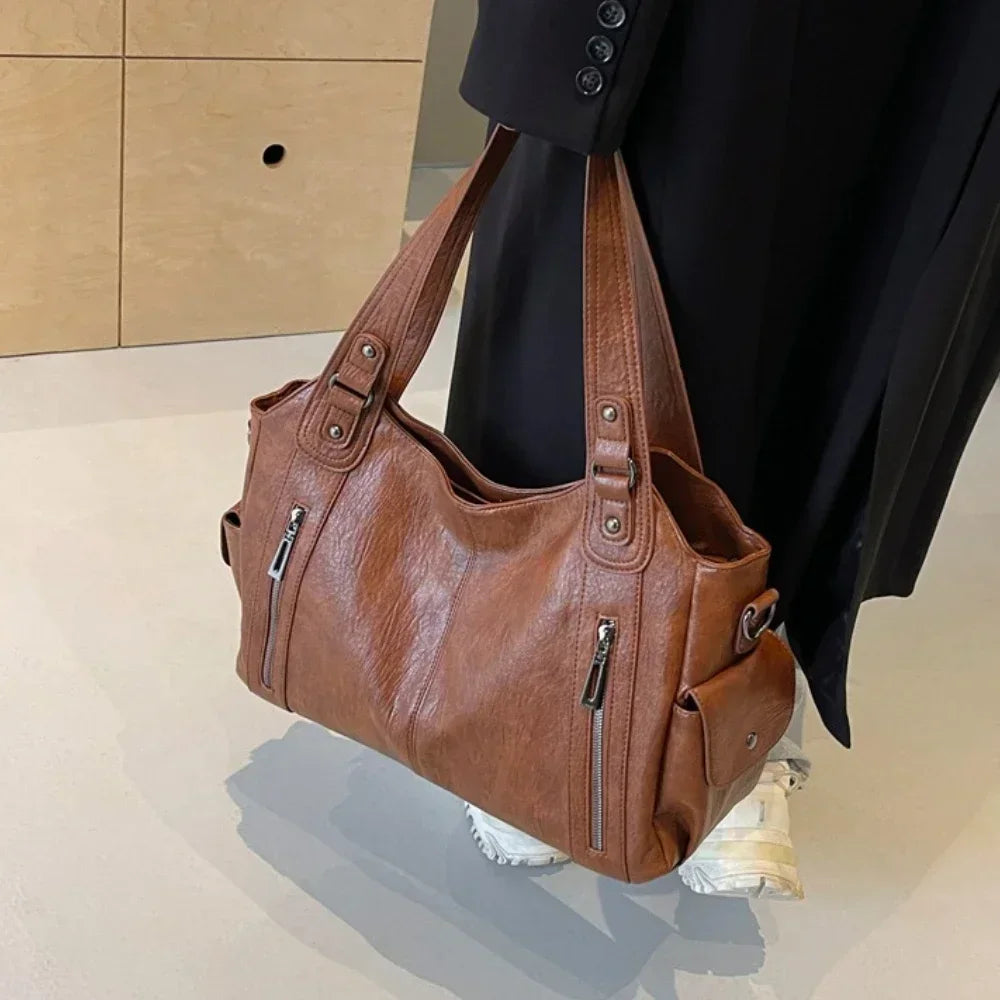 New High Quality Contrasting Colors Tote Bags for Women Fashion Zipper Pu Handbags