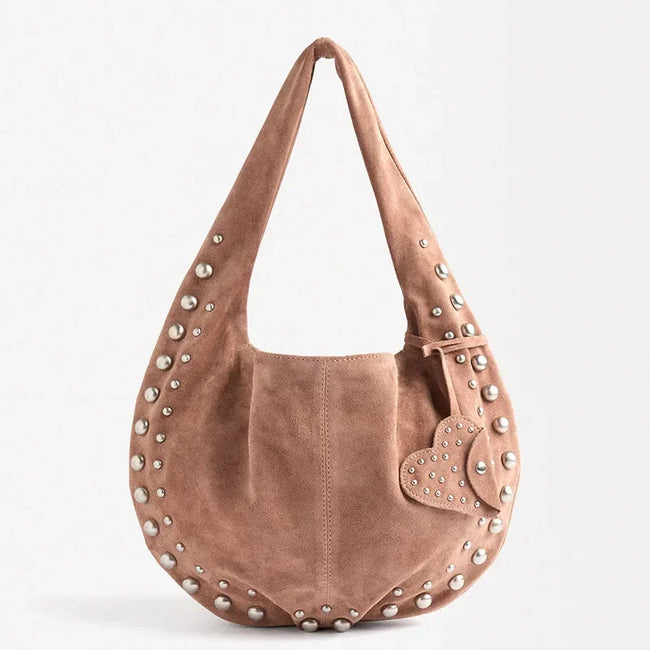 Stylish Designer Bag Women High Quality Soft Flannel Rivet Vintage Shoulder Bag with Pendant