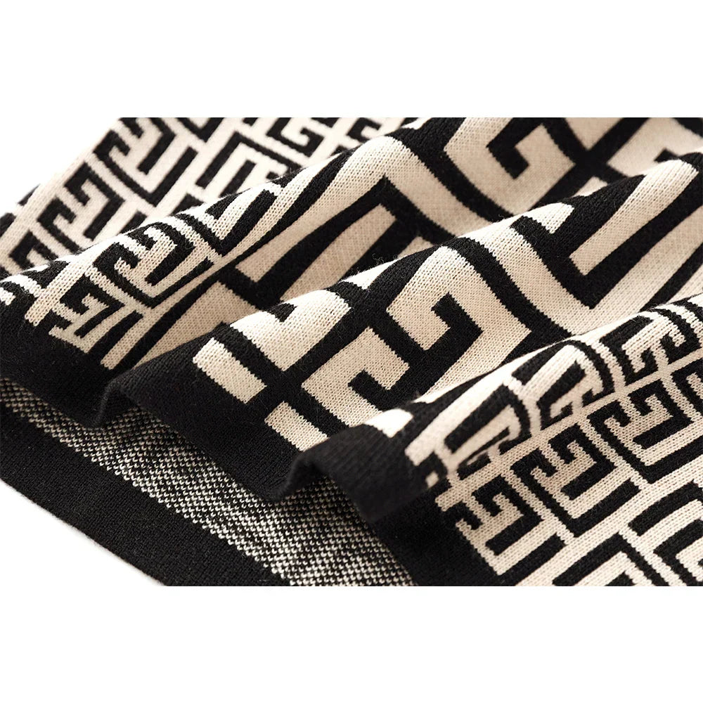 Modern Women Autumn Winter Premium Quality High Neck Black White Knitting Pullovers Sweater