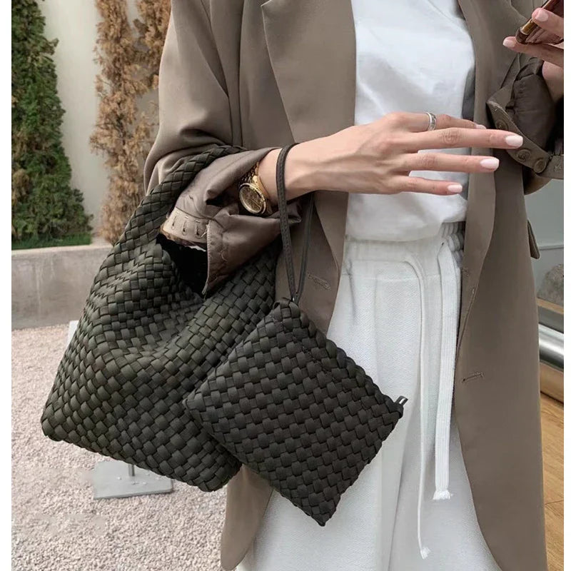 Elite Wonmen High Elastic Fabric Woven Bag Women Advanced Texture Handheld Bucket Bag Versatile Crossbody