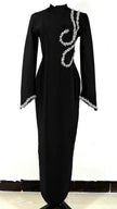 New Arrival Black and Slim Beaded Long Sleeve Bandage Dress Long Dress Maxi Dresses for Women
