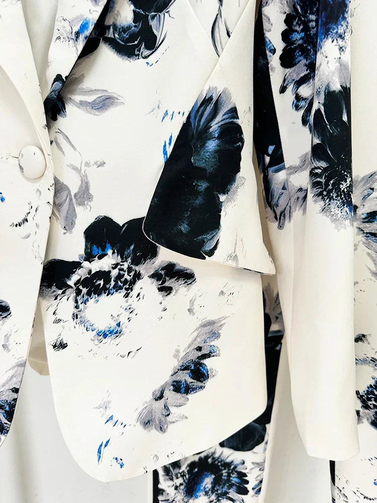 Modern Fusion Designer Women Suit Jacket Pencil Pants Set 2Pcs