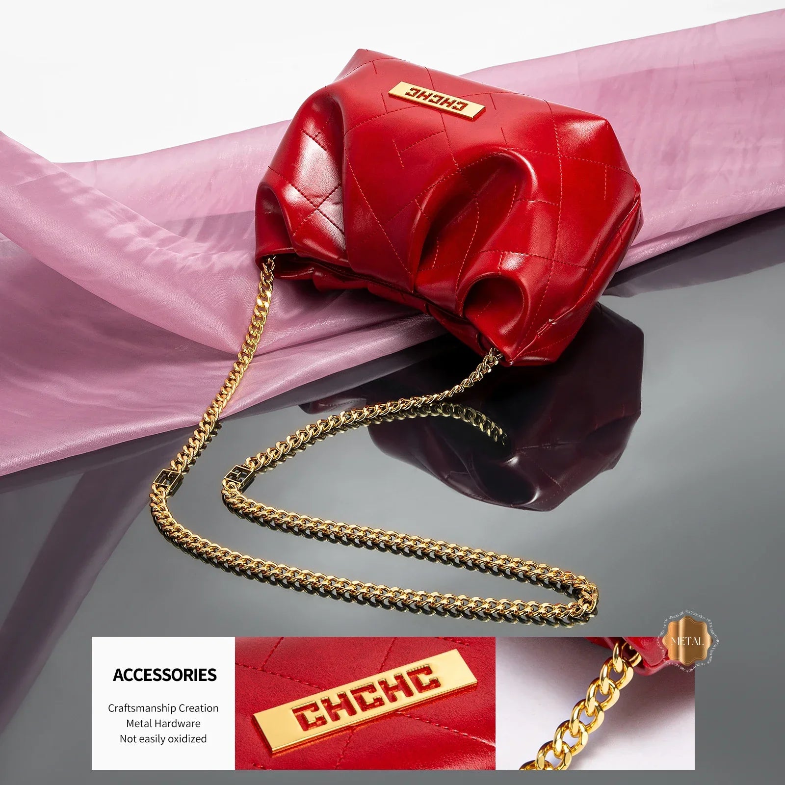 Italian Women Crossbody Bag Classic Diamond Grid Magnetic Cloud Bag Black Women Chain Bag