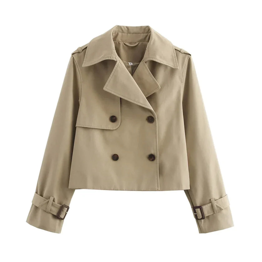 New Woman Ladies Vintage Cropped Trench Jacket