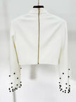 New Fusion Suit Set Womens Pearls Beaded Tops Long Skirt Set 2Pcs