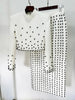 New Fusion Suit Set Womens Pearls Beaded Tops Long Skirt Set 2Pcs
