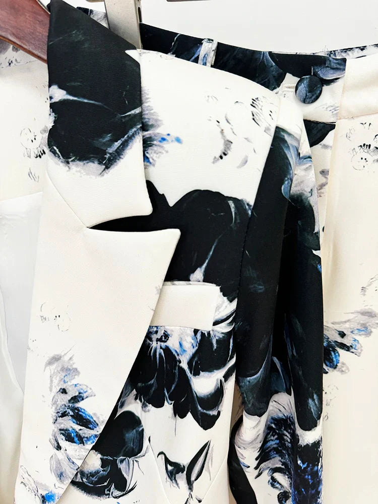 Modern Fusion Designer Women Suit Jacket Pencil Pants Set 2Pcs