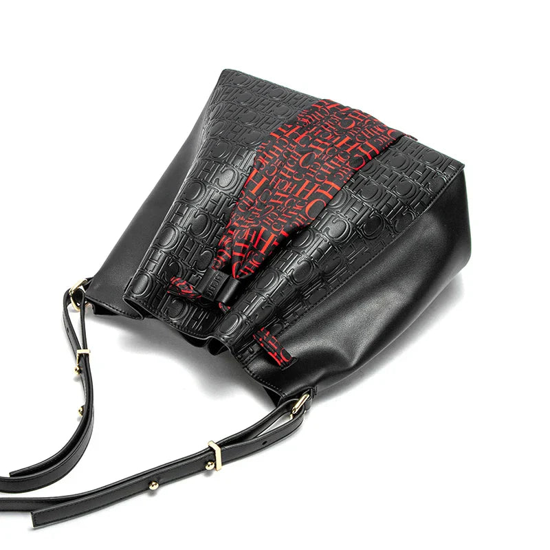 Fusion CH Luxury Women' PU Bucket Large Capacity Shopping Travel Commuter Shrink Scarf Shoulder Bag