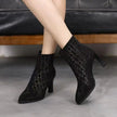 New Rubber Soled Women Dance Boots 6 Cm High Heel Black Shoes Breathable Pointed Mesh Top