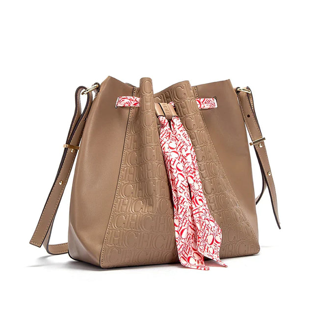 Fusion CH Luxury Women' PU Bucket Large Capacity Shopping Travel Commuter Shrink Scarf Shoulder Bag