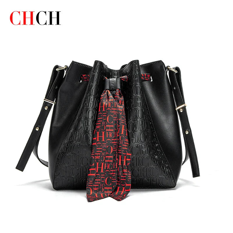 Fusion CH Luxury Women' PU Bucket Large Capacity Shopping Travel Commuter Shrink Scarf Shoulder Bag