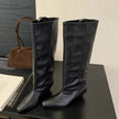 Autumn Winter Soft Leather Cosy Pointed Toe Knee-High Boots Woman Wedges Heels Ladies Shoes Botas Largas De Mujer