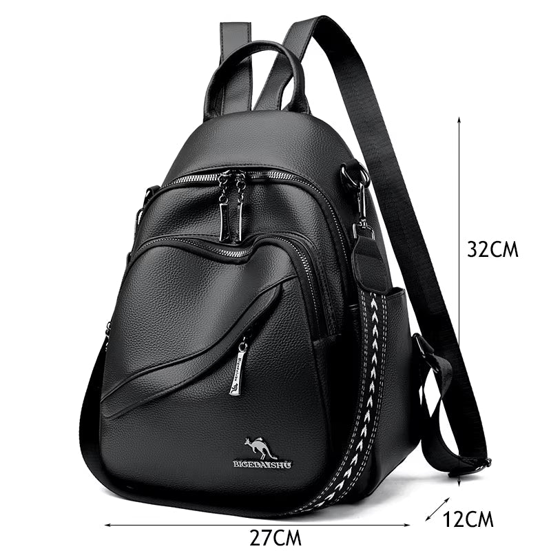 Modern Women Shoulder Bag Simple Rucksack Soft Leather  Travel Bag Large Capacity