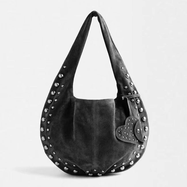 Stylish Designer Bag Women High Quality Soft Flannel Rivet Vintage Shoulder Bag with Pendant