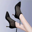 Modern Black Ballroom Dance Shoes for Women = Hollow Breathable Stiletto Hard Sole Cusp Fashion Wear