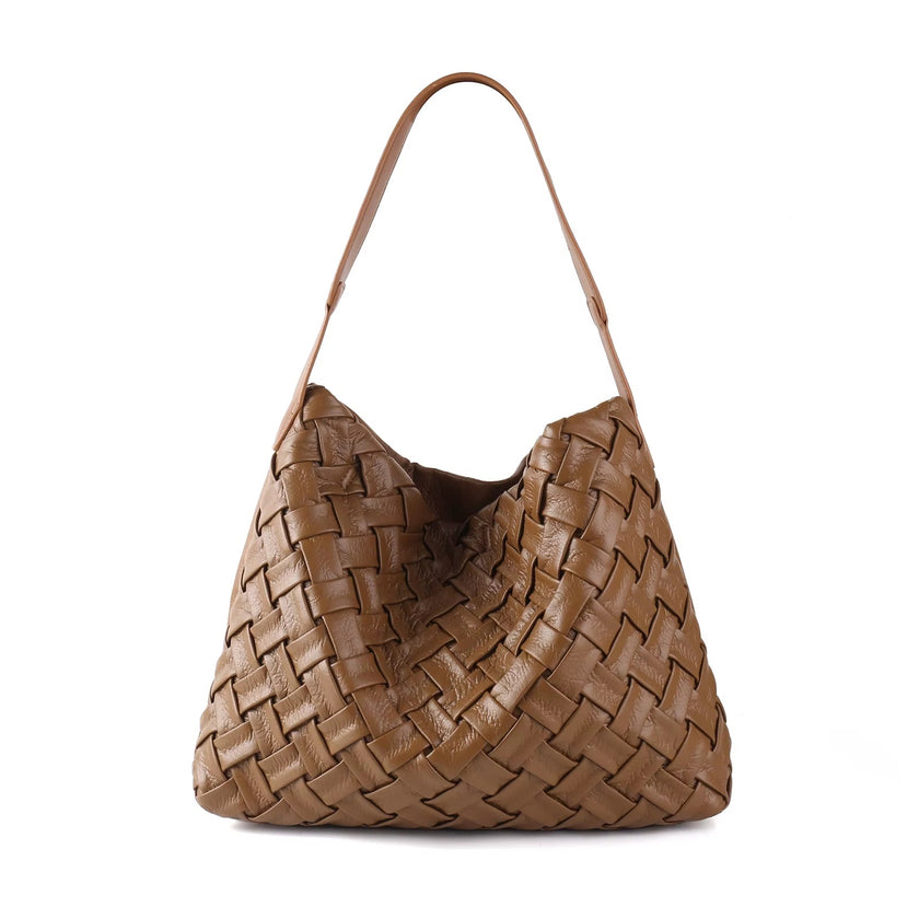 New Arrived Woven Tote Bag Women Textured Pleated Soft PU Leather Large Capacity Bags