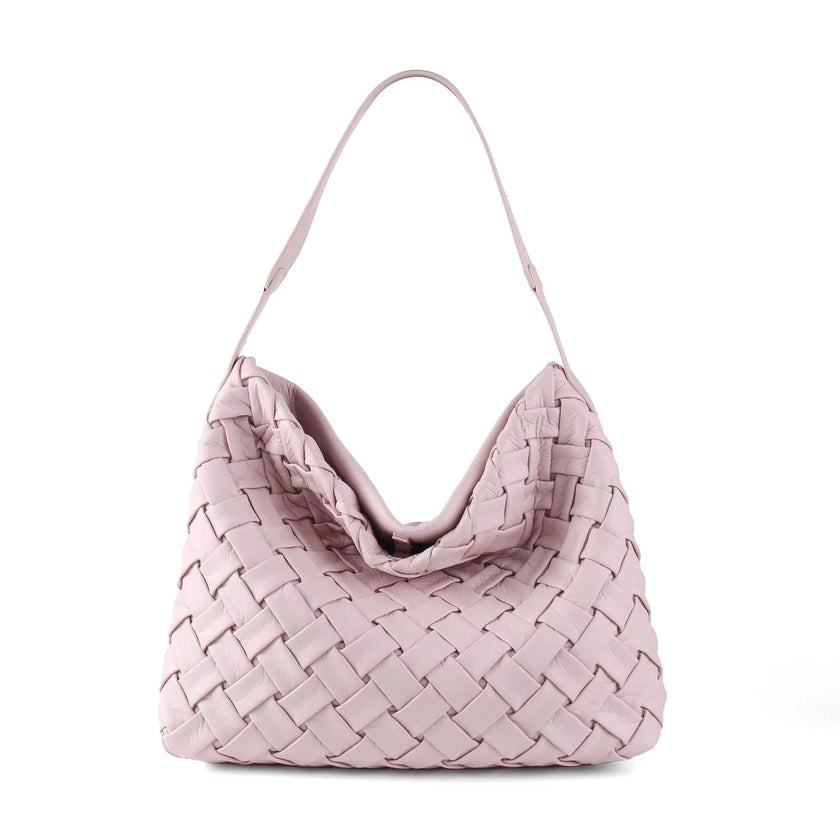 New Arrived Woven Tote Bag Women Textured Pleated Soft PU Leather Large Capacity Bags